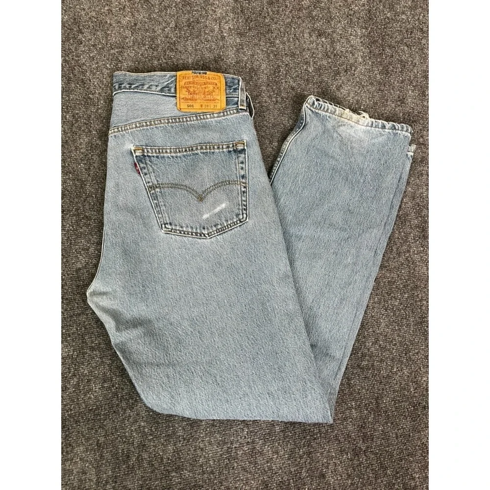 Levi's 501xx Jeans Mens ‎ Blue Button Fly Straight Leg Cotton Size 38X34 USA